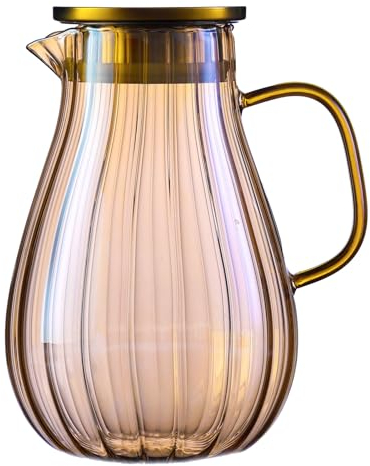 1.8L Champagnerfarbe Glaskaraffe Karaffe Glas Mit Deckel und Griff Wasserkaraffe aus Borosilikatglas für DIY Getränke Saft Tee Milch
