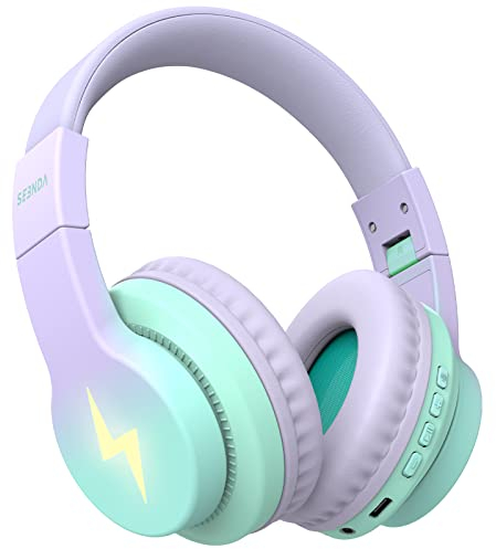 Bluetooth Kopfhörer Kinder, kabellose Bluetooth Kinderkopfhörer Over Ear mit 85dB/94dB Lautstärkebegrenzung, 45H Spielzeit, 3 Lightning-Modi, eingebautes Mikrofon Kopfhörer für Handy Tablet Schule