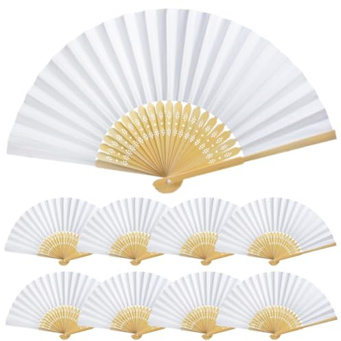 MAOOY 50 Stück Weiß Fächer Hochzeit|Gäste Fächer |Handfächer|Hochzeitsfächer Faltfächer |Gäste Geschenk Bambus Papierfächer Vintage Schnitzerei für Hochzeit Deko Diy Sommer Party