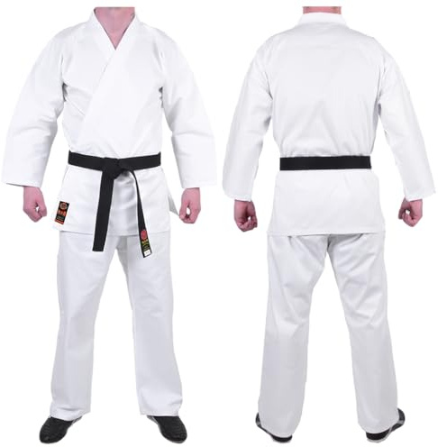 MAR | White Karate Gi with FREE belt, Traditional Student Uniform, Kids Karate Suit | Men & Women; Kids & Adults | Supreme Design - 8.5oz Fabric + FREE BELT (3/160)
