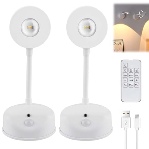 2 Pezzi Lampada per Quadri Wireless con Telecomando, Luci Led Senza Filo con 3 Modalità di Illuminazione, Lampada da Parete Senza Fili da 1200 mAh, Plafoniera Parete, Luce per Quadr