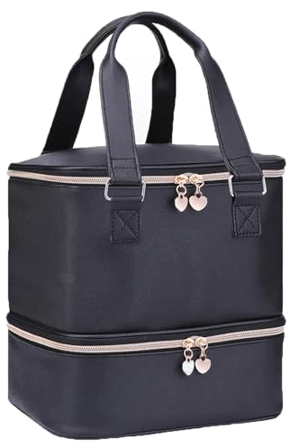 AMOYUN Trousse de Maquillage, Double Couche Organisateur De Vernis à Ongles Peut Contenir 30 Bouteilles (15ml), Trousse Cosmétique de Voyage Sac à Cosmétiques Femme