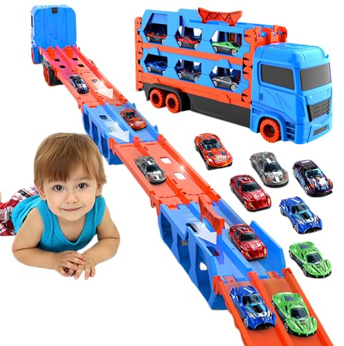 Bearbao Jungen Spielzeug für 3 4 5 6 Jahre alte Jungen, 65 Zoll Rennstrecke Transport LKW Auto Spielzeug für Kinder Junge, Weihnachts- und Geburtstagsgeschenke