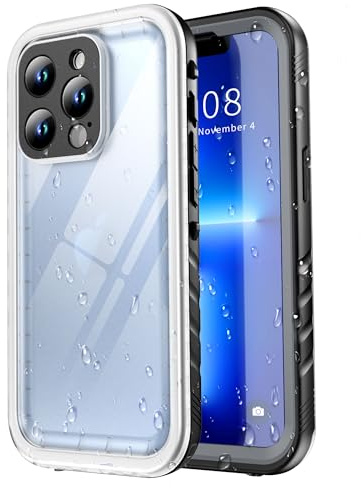 SPORTLINK für iPhone 13 Pro Hülle Wasserdichte - 360 Grad Outdoor Transparent Schutzhülle kameraschutz Displayschutz[IP68 Waterproof] [6FT Stoßfeste Hard Case] [Nie Vergilbung]Panzerhülle Schwarz/Klar