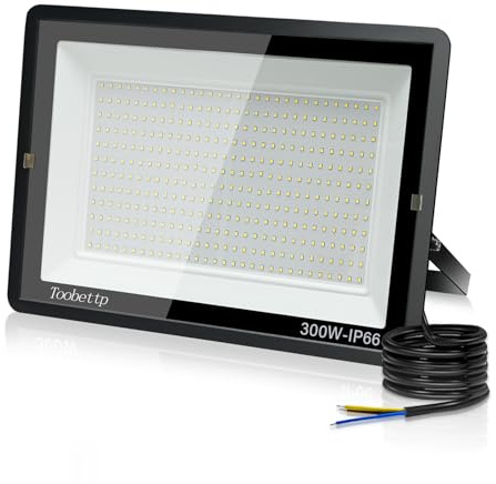 toobettp 300 W LED strålkastare utomhus, jätteljus 30 000 LM strålkastare 6500 K kall vit, IP66 vattentät LED-strålkastare, strålkastare utomhusstrålkastare för trädgårdar, innergårdar, garage, hotell