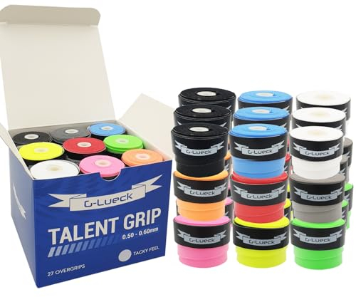 G-Lueck 27x Tennis Overgrips Talent Grip Griffband | 0,50-0,60mm Stärke | Für Squash Badminton Schläger & Golf inkl. Selbstklebendem Abschlußband | sehr griffig (Farbmix)