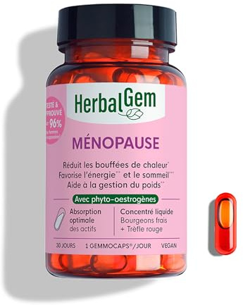 HERBALGEM - GEMMOCAPS Ménopause – Complément Sans Hormones – Réduit Bouffées de Chaleur & Favorise Sommeil et Énergie – 30 Capsules