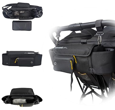 Baby Cruiser Stroller Caddy Double Organizer with Cup Holder Phone Pocket Changing Mat Straps Mounted 2 x Stroller Water Bottle Holder