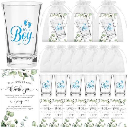 ULELE 60 juegos de recuerdos de baby shower para invitados, regalo para fiesta temática de niño y niña, con vasos de chupito acrílicos transparentes, tarjeta de agradecimiento, bolsa de organza