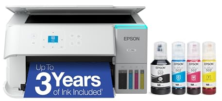 Epson EcoTank ET-2980 Wireless All-in-One Color Supertank Printer with up to 3 Years of Ink, Refillable Tanks, Perfect for Home, 15 PPM, 1.44 Color Screen, Auto 2-Sided Printing - White