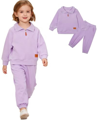 ChYoung Boys Girls Kids Tracksuit Velour Long Sleeve Pullover and Sweatpants Set 2 Piece Velvet Sweatshirt Tops and Pants (UK, Age, 6 Months, 12 Months, Purple)