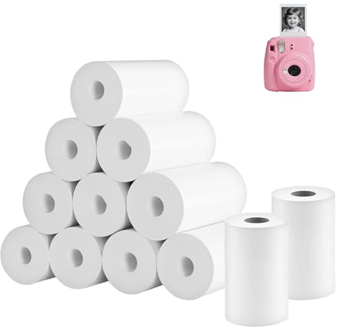 12 Bobines Papier Appareil Photo Enfant - Rouleau Appareil Photo Imprimante Thermique 57mm x 5m, Kids Camera Paper Roll Refill Blanc pour Scrapbooking, Étiquettes, Notes