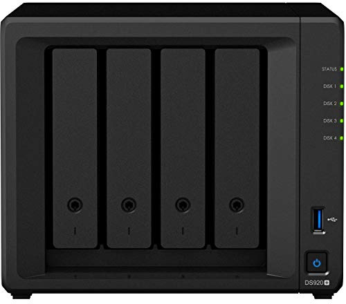 Synology DiskStation DS920+ NAS Server with Celeron 2.0GHz CPU, 8GB Memory, 72TB HDD Storage, 1TB M.2 NVMe SSD, 2 x 1GbE LAN Ports, DSM Operating System
