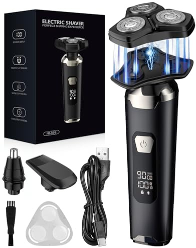 Electric Razor for Men, 3 in 1 Magnetic Electric Shaver, 4D Rotary Beard Trimmer, Cordless Wet & Dry, IPX6 Waterproof Rotary Electric Razor, LED Display, USB Charging, Valentine’s Day Gift for Him
