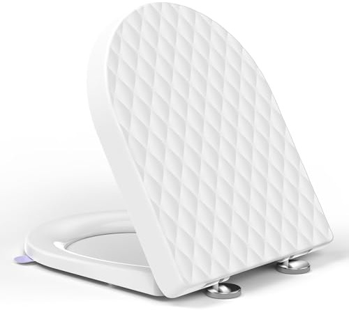 YEAUPE PRO toalettlock med automatisk sänkning D-form kort av PP, vit | Toalettsits med snabblås, avtagbara toalettglasögon, enkel installation, inkl. monteringsmall, 435 x 363 mm