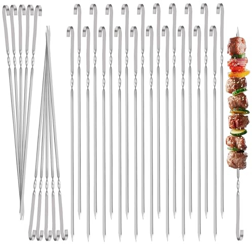 30 Piezas Brochetas de Barbacoa de Acero Inoxidable,27.5cm Brochetas de Carne,Reutilizable,Pinchos de Acero,Pinchos de Metal para Malvaviscos,Aperitivos,Verduras,Frutas y Pescado (Plata)