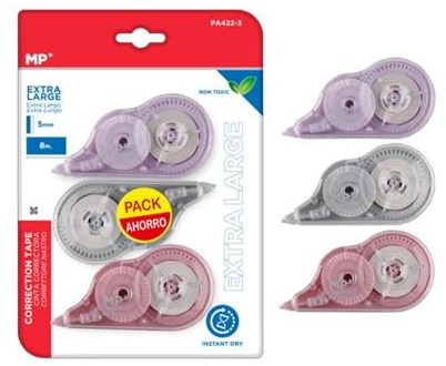 MP 3 stycken korrigeringsrullar, mus, 8 m x 5 mm korrigeringsmus, exakt, omedelbart skrivbart korrigeringsband för kontor, hemmakontor eller skola, kompakt