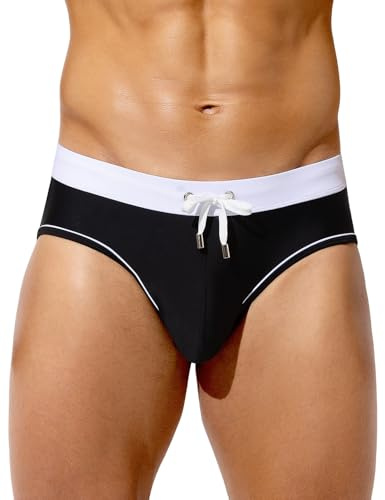 Arjen Kroos Slip de Bain Homme Maillot de Bain Ajusté Cordon Réglable,S~XXL | Séchage Rapide, Résiste Chlore et Eau Salée, Contraste Couleur, Lavable Machine, pour Piscine Plage Sports Nautiques Vacances