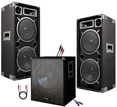 Ibiza light - Pack Sono DJ 2800w Cube 1512 avec Caisson amplifié de 800w + 2 Enceintes 1000w Max + câbles HP et câble PC
