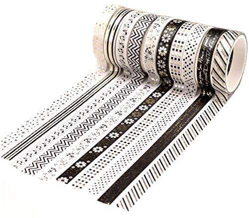 YUBX Skinny Gold Washi Tejpset, dekorativ folie tejp för gör-det-själv-hantverk, punktjournaler, planerare, scrapbooking, inslagning (svart tema)