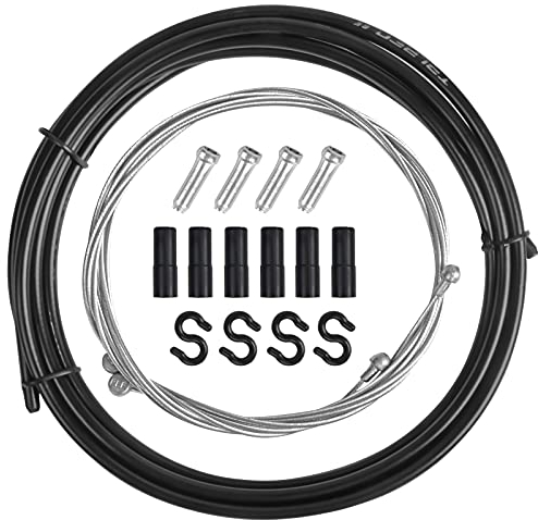 Bremszug Fahrrad Bowdenzug Schaltzug Universal Bremsinnenzug Set, 2.5m Bremszughülle + 1.1m Vorne Bremskabel + 1.7m Hinten Fahrrad Bremsen Kabel mit Endhülsen für MTB Mountainbike (Schwarz)