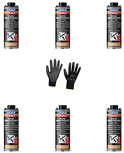 Iloda 6xOriginal Liqui Moly 1l Wachs-Korrosions-Schutz braun/transparent 6104 Schutzhandschuhe