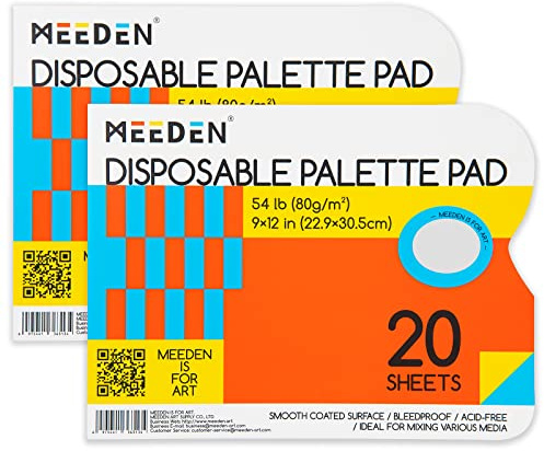 MEEDEN Paletas de Pintura de Papel Desechables 40 Hojas 23x30,5cm - 2 Piezas Paleta de Viaje con Orificio para El Pulgar - Acrílicos, Pinturas Al Óleo & Acuarelas
