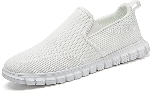Oltyutc Men's Trainers Sports Gym Running Shoes Breathable Loafers Sneaker Casual Athletic Tennis Shoes White Size 10