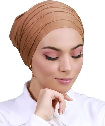Turban hijab à enfiler bonnet croisé pour femme musulmane voilée (Camel)