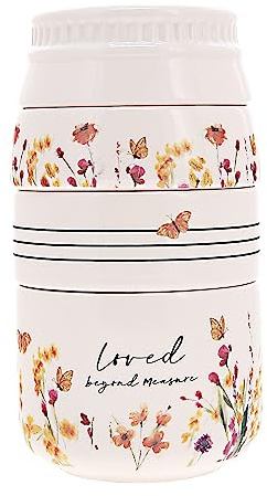 Pavilion Gift Company - Loved Beyond Measure - 6-inch Stackable Ceramic Kitchen Measuring Cup - ¼, ⅓, ½, 1 Cup, Rustic, Antique, Farmhouse Design For Kitchen, Mason Jar Measuring Cup, 1 Count, Cream