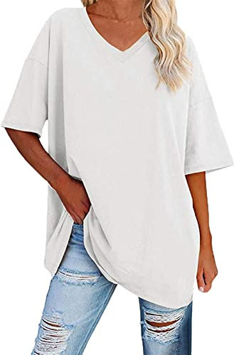 Tee Shirt Femme Col V Fluide Sport Respirant T-Shirt Femme Oversize Très Large Uni Été Blouse Femme À Manches Courtes Grande Taille Decontractee Retro Haut Ample Souple Vêtement