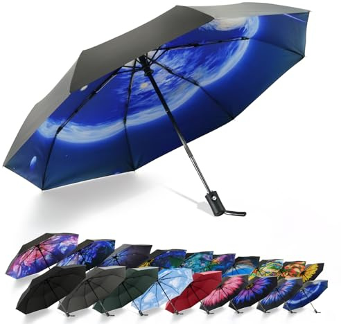SY Compact Paraguas de viaje Windproof Automatic Unbreakable -Factory Direct High Cost-Effective Umbrella, Planeta, 38 inches x 22 inches