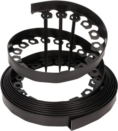 GARDENIX Borde de césped de plástico Flexible LineBORDER, 20 Anclajes de Suelo, Longitud 10 m, Altura 6 cm, Negro