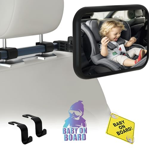 Baby Spiegel Auto ||360°Schwenkung || Teleskopisch und verstellbar||100% Bruchfest Autospiegel Baby Rücksitz Mit Clip|| 2 Pcs Autohaken und Autoaufkleber|| Baby im Auto(10 x 6.8IN)