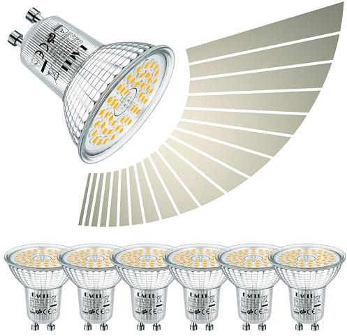 EACLL Bombillas LED GU10 Neutralwiss de 6 W regulables, paquete de 6 unidades, 620 lúmenes, 4000 K, AC 230 V, sin parpadeo, ángulo de haz de 120°, diámetro de 50 x 53 mm, atenuación continua mediante