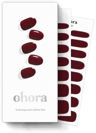 ohora Semi Cured Gel Nail Strips (N Classic Burgundy) - Red, Solid, Works with Any UV/LED Lamps, Salon-Quality, Long Lasting, Easy to Apply & Remove - Includes 2 Prep Pads, Nail File & Wooden Stick