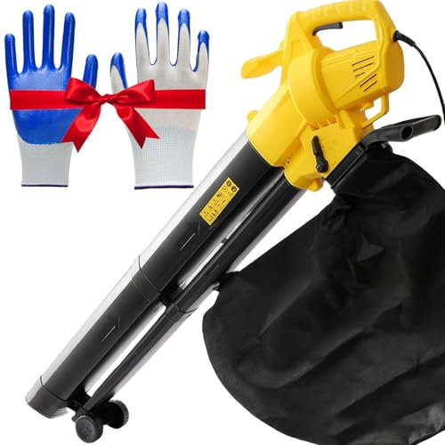 WUCIOA Aspirateur souffleur de Feuilles de Jardin, aspirateur et broyeur électrique 3000 W avec Sac de Collecte de Feuilles de 35 L, Roues, Gants, aspirateur 3 en 1 for terrasse, aménagement paysager