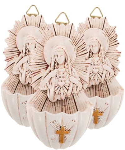 VOSAREA Acquasantiera Da Parete Cattolica in Resina Scultura Sacra Immagine Delle Grazie, Decorazione Murale Religiosa Per Prima Comunione e Cresima, Set Da 3 Pezzi Per Ingresso Casa e Cappella