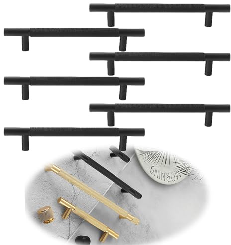 HSTWODE 6 maniglie rotonde, 50/96/128/192 mm, per mobili da cucina, per armadi, cassetti, colore nero, maniglie dorate (nero 85, distanza tra onde 96)