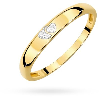 MARKO Anello in oro giallo 333 con zirconi – doppio cuore – anello da donna come anello di fidanzamento o regalo – oro 8 carati, Oro, Zirconia cubica
