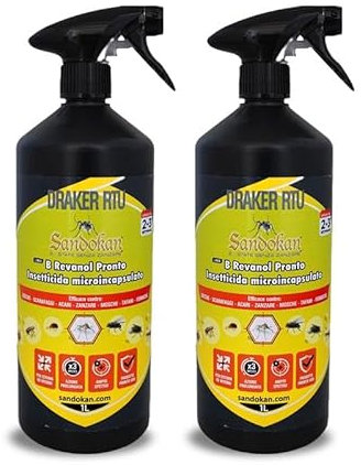 Sandokan 2 Confezioni di Insetticida Pronto all'Uso 1L – Contro Zanzare, Formiche, Scarafaggi, Tarme, Pesciolino d'Argento e Ragni, Per Esterni ed Interni, Efficace e Facile da Usare