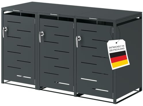 STEELSØN Diorus Mülltonnenbox 3er bis 240L abschließbar – Hochwertige Mülltonnenverkleidung für 3 Tonnen – Müllbox Stahl – Müllcontainer Anthrazit - Mülltonnen Box wetterfest – Gerätebox mit Schloss