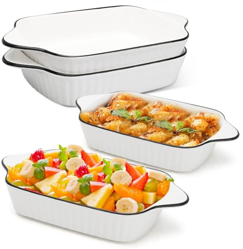 MIUUIPI 26,5 cm små ugnsformar set om 4, 1 l rektangulära lasagneformer, keramisk bakform med handtag, stapelbara bakformar för fritös, ugnssäker och mikrovågsugnssäker
