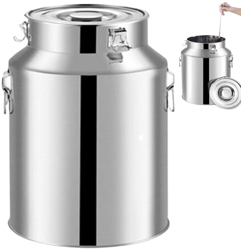 Genérico Lechera Acero Inoxidable con Tapa Sellada, Cubo de Transporte de Leche, Contenedor Multiusos para Transportar O Almacenar Leche,silver-5L