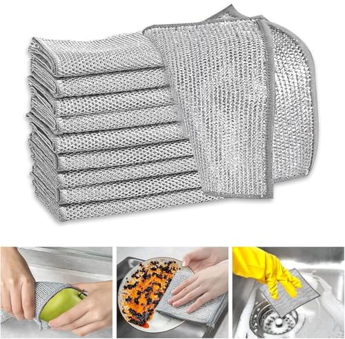 Auklet®Paños de Cocina Hechos de Alambre。Paños de 10 Piezas, Juego de paños de Acero Inoxidable,Paños de Limpieza Multiusos, Reutilizables, húmedos y Secos, Resistentes a los arañazos.
