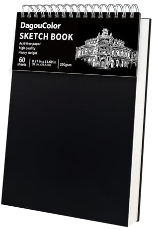DagouColor Spiral Carnet Croquis, 60 Feuilles(120 Pages), A4 Papier de Dessin D'art sans Acide, 200GSM Supérieure Carnet de Dessin Pour Les Artistes Débutants Adultes, Peinture, Médias Mixtes