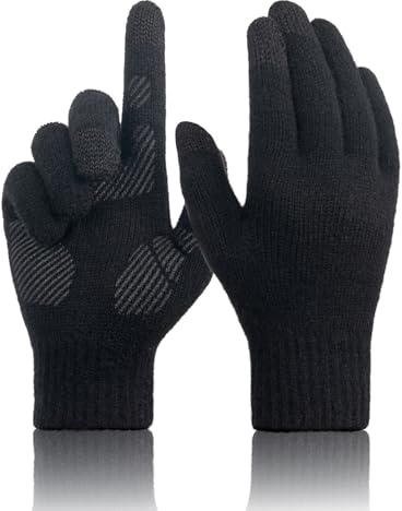 Gants Hiver Homme Femme Tactile, Gants Thermiques en Polaire Doux et Confortable pour Homme, Tissu Chaud en Laine Mérinos Idéal pour Sport Running Conduite Randonnée Smartphone - Noir XL