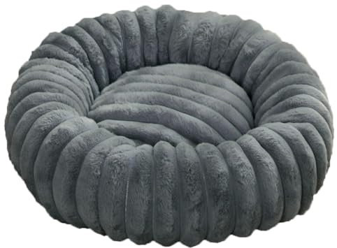 Yuly Panier pour Chien Orthopédique, Lit pour Chat Donut Anti-anxiété, Tissu Peluche Doux, Coussin Chats et Chiens Anti Stress Apaisant, Lavable et Fond Antidérapant (Gris Foncé,80cm/31.5in)