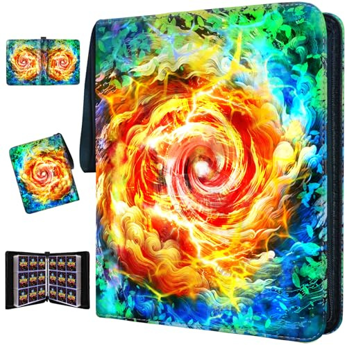 Trading Card Binder for TCG Cards, 9-Pocket Portable Card Collector Ablum Holder Book Fits 900 Cards with 50 Removable Sleeve, Waterproof BKM Card Binder Display Storage Carrying Cases for TCG-Storm
