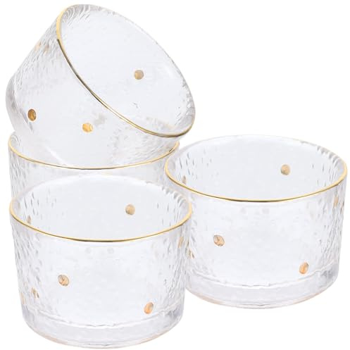 TOBBOMEY Set 4 Tazze da tè e Sakè in Vetro Stile Giapponese, Resistente al Calore, Design Martellato, Dimensioni Medie per Casa, Bar e Ristoranti, Artigianali e Trasparenti